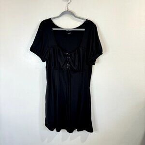 Hot Topic Dress Size 2X Black Babydoll Lace Up Gothic Witchy Puff Sleeve Stretch